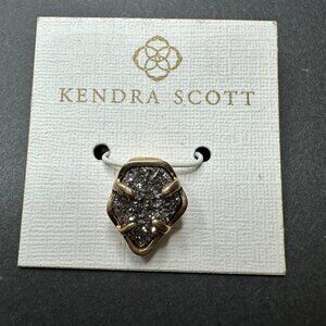 Kendra Scott Elyse Gunmetal Gray Drusy Pendant Gold Tone New On Card